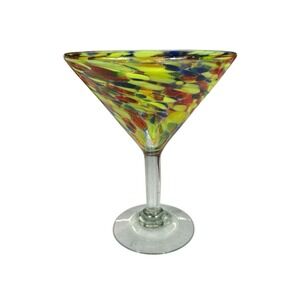 Hand Blown Martini Glass Colorful Confetti Speckled Large 6.75"